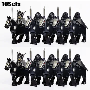 Mini 10PCS Vitezi Temno Sauron Boj Pet Vojske z Mečem Rohan s Konja Blokov, Otroci Igrače, Srednjeveški Vitezi Skupine LegoINGLYS