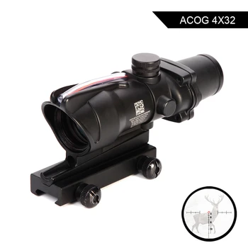 Lov Področje ACOG 4X32 Pravi Fiber Optics Red Dot Osvetljeni Chevron Steklo, Jedkano Reticle Taktično Optične Pogled Obsegov
