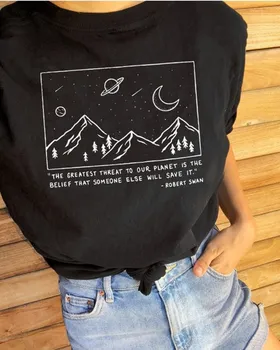 Ženske Največja Grožnja Za Naš Planet Smešno Pismo Vrh Estetske Grafike Tee Bombaž Slogan Black Hipster T-Shirt