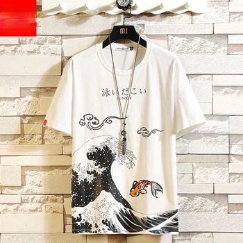 Smešno Anime Tiskanja Prevelik Moški Majica s kratkimi rokavi Hip-Hop Bombaža T-shirt Poletje Japonski Moški Vzročno Tshirts 5XL Moda Svoboden Tees 2021