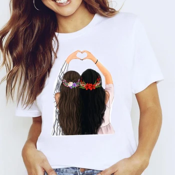Ženske Grafični Cvet Sestre, Prijatelji, Ljubezen Sweet Modni 2021 Tiskanje Risanka Lady Oblačila Vrhovi Tees Tiskanja Tshirt Ženske T-Shirt