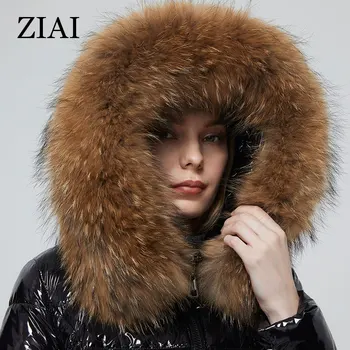ZIAI 2021 Ženske plašč Svetleče tkanine big krzno ovratnik hotsale zimski modni slog, kakovost Novih najboljših-sellingwoman suknjič ZR-7267.1