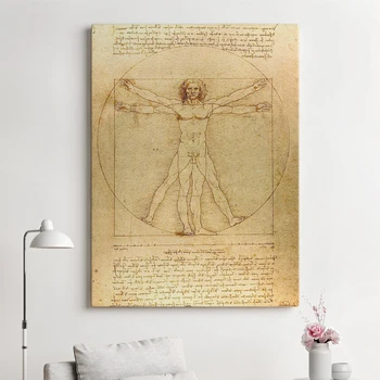 Vintage Plakat Vitruvian Man Leonardo da Vinci Platno, Tisk Stenskih slikah, Retro Znanost Eductational Doma Decortaion Slikarstvo