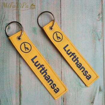 MiFaViPa 1PC Rumena Lufthansa Keychain Moda Trinket Trak Vezenje Letalstva Ključnih Verige za Moške, Darilo Letalske Posadke Prtljage Oznako