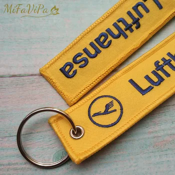 MiFaViPa 1PC Rumena Lufthansa Keychain Moda Trinket Trak Vezenje Letalstva Ključnih Verige za Moške, Darilo Letalske Posadke Prtljage Oznako