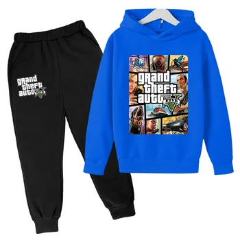 GTA5 Hooded Majica +Hlače 2-Delni Komplet Trenirka Moda fant, Šport Bombaža Dolgo sleeved Obleko Hlače Dekliška Oblačila 12321