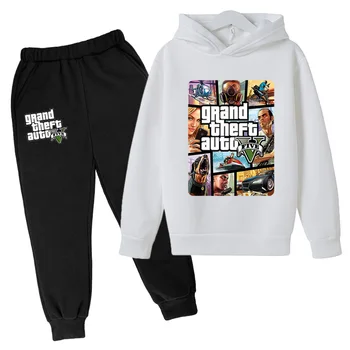 GTA5 Hooded Majica +Hlače 2-Delni Komplet Trenirka Moda fant, Šport Bombaža Dolgo sleeved Obleko Hlače Dekliška Oblačila