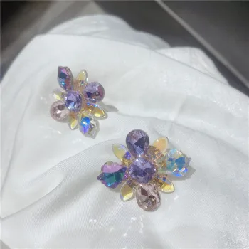 Koreja Geometrijske Spusti Uhani za Ženske Bijoux Nezakonitih Kristalni Cvet Spusti Uhani Izjavo Uhan Nakit Darila
