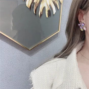 Koreja Geometrijske Spusti Uhani za Ženske Bijoux Nezakonitih Kristalni Cvet Spusti Uhani Izjavo Uhan Nakit Darila