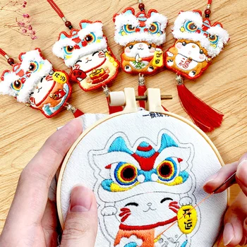 Kitajski Amulet DIY Vezenje Kit Car Obesek Risanka Navzkrižno Vboda Nastavite Needlework Ročno Vezenje Šivanje Obrti Dekor Darilo