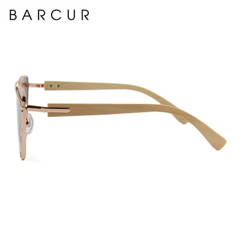 BARCUR Mačka Oči, sončna Očala Bambusa Polarizirana Kovinski Okvir Les Očala Lady Luksuznih Modnih Sonce Odtenki UV400