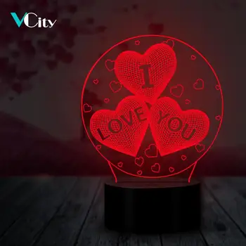 VCity Ljubezen Srce 3D Noč Svetlobe LED USB Tabela Razpoloženje Razsvetljavo Multicolor Luminaria Darila za Ljubitelje Dekle Griend Doma Dekor Stranka 127441