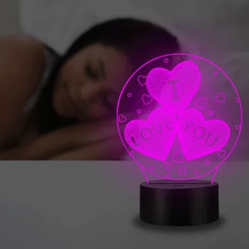 VCity Ljubezen Srce 3D Noč Svetlobe LED USB Tabela Razpoloženje Razsvetljavo Multicolor Luminaria Darila za Ljubitelje Dekle Griend Doma Dekor Stranka