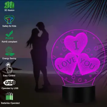 VCity Ljubezen Srce 3D Noč Svetlobe LED USB Tabela Razpoloženje Razsvetljavo Multicolor Luminaria Darila za Ljubitelje Dekle Griend Doma Dekor Stranka