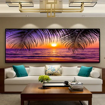 Morje, Plaže, sončni zahodi Naravnih Kokosovih Palm Panorama Pokrajine Platno Slikarstvo Plakatov in Fotografij Stenskih slikah, za dnevno Sobo