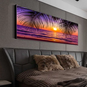 Morje, Plaže, sončni zahodi Naravnih Kokosovih Palm Panorama Pokrajine Platno Slikarstvo Plakatov in Fotografij Stenskih slikah, za dnevno Sobo