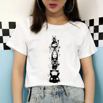 Modna ženska Majica Moj Sosed Totoro Hayao Miyazaki Anime Natisnjeni T-shirt Zabavno Kratek Rokav Kul Moda Vrh Ženske