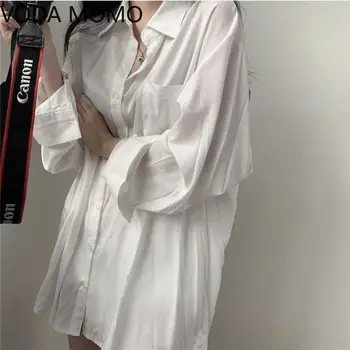 2021 poletje Jesen Ženske Majice Bele Navaden Drobiž Prevelik Bluze za Ženske Vrhovi Svoboden BF korejskem Slogu Blusas Žepi vrhovi
