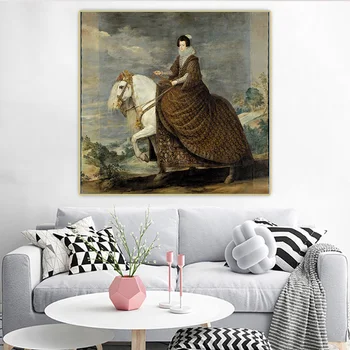 Diego Velazquez《Kraljica Isabel de Borbon na Konju》Platno Umetnosti Oljna slika, Poster Sliko Steni Visi Doma Dekor Dekoracijo
