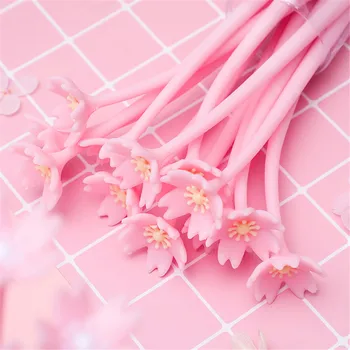 2Pcs Kawaii Sakura Gel Peresa Ustvarjalne Japanese Cherry Flower Mehki Silikonski Študent Tiskovine za 0,38 mm Črno Črnilo Podpis Gel Peresa