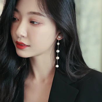 Korejski Moda Preprost Baročni Biser Tassel Dolgi Uhani Za Ženske Gotike Dekle Elegantno Nakit svate Set Pribor