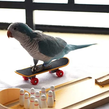 2 Kos Ptica Trik Usposabljanje Igrače, Lesene Mini Namizje Bowling Skateboard Papiga Igrače Izobraževanje Igrače za Različne Papige
