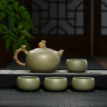 450 ml Pravega Yixing Zisha Čajnik Nastavite, Kitajski Kung Fu Čajnik, Ročno Mineralnih Surovin Zelena Glina Zisha Čaj, Set čaj grelnik vode