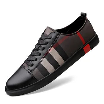 Moške čevlje oblikovalca 2021 novih kakovostnih luksuzne blagovne znamke, modni kariran vzorec bele in črne moške priložnostne usnje ravno čevlji