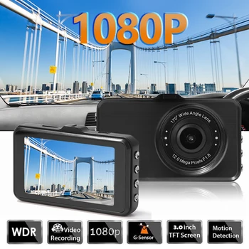 Avto Video Snemalnik Nepremočljiva Night Vision Dash Cam 1080P HD DVR 3-palčni IPS Zaslon Širokim Kotom 170 Vožnja Avtomobila Diktafon