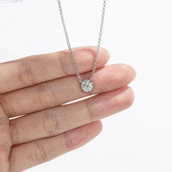 ANZIW 925 Sterling Srebro Moissanite Diamantno Ogrlico 1ct 6,5 mm Krog Obesek Za Ženske Fine Nakit Darilo Verige Dolžina 40+2+3 cm
