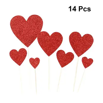 14pcs Ljubezen Srce Torto Pick Ustvarjalne Cupcake Pokrivalo Stranka materiala za valentinovo (Rdeča)