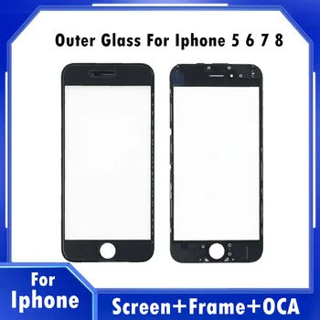 Za iPhone 5s 5 6 6s plus 7 plus 8 Plus Popravilo Delov Le na Zaslonu na Dotik Zaslon iz Stekla, Prednji Okvir + Vroče Lepilo za Plošče + OCA