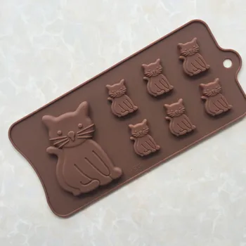 7 Luknjo Mačka Obliko Silikonsko Plesni Čokolado, Dome DIY Pečemo Dekoracijo Orodja, Pečemo Plesni