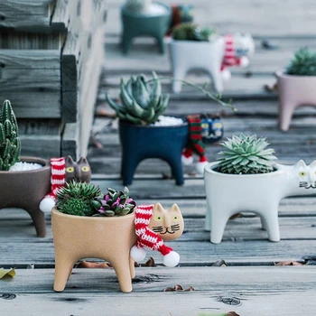 Sočna Lončki Zanimivo Mačka Obliko Planter Keramični Vrtni Lonci Okras Za Office Home Desk Dekor