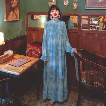 Film slike francoski obleko gleženj prahu modra meglica big metrov Hepburn veter zdrobljen lepo nežno obleko obleko 136879