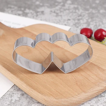 3D Sladko Ljubezen Temo iz Nerjavečega Jekla modelček Sladkarije Dvojno Srce Kovinski Piškotov Maker Kuhinja, Peka Peciva Orodje