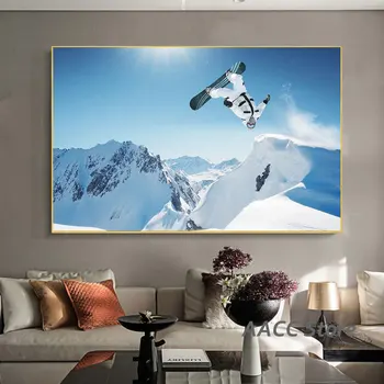 Sodobno Smučanje Šport Tiskanja Platno Slikarstvo Plakat in Deskanju Snegu, Gorsko Wingsuit, ki Plujejo pod Wall Decor Art za Prostor Cuadros
