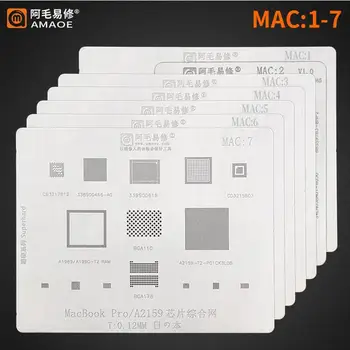 MAC1-7 Za MACBOOK, MAC Pro A2159 A1706 A1707 A1534 Moč Polnjenje prek kabla USB IC PROCESOR/RAM SSD DDR BGA Reballing Matrica 0.12 mm Debeline