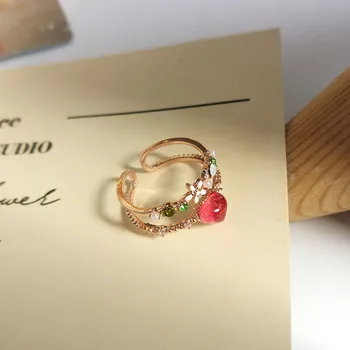Japonski in korejski Rose Gold Ring Vdelan Kristalno Smolo Srce Obroč Roza Cvet Ženske, Nakit Dekle Študent Najboljši Nakit Darila