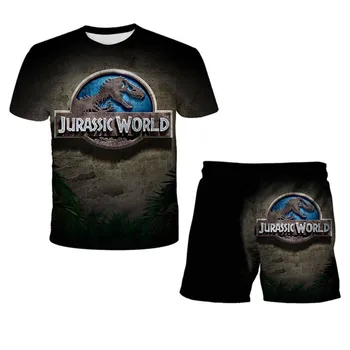 Poletje Fantje Jurassic Park, T shirt Določa Tiskanja Živali Dinozaver T Shirt Športne Kratke Hlače Priložnostne Otrok Ustrezala Otroci 4-14 Let 13888