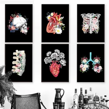 Možganov, Srca Črna Bela Anatomija Letnik Wall Art Platno Slikarstvo Nordijska Plakatov In Fotografij Stenske Slike Za Dnevna Soba Dekor