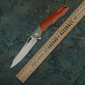 TURENZ-Damask Jekla Žepni Nož s Sponko za 3,9 palca G10 Ročaj 14C28N Taktično Folding Nož Rezilo Kampiranje Noži EOS Orodja