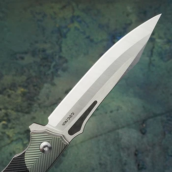 TURENZ-Damask Jekla Žepni Nož s Sponko za 3,9 palca G10 Ročaj 14C28N Taktično Folding Nož Rezilo Kampiranje Noži EOS Orodja