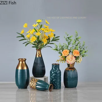 Ameriški Sodobne Keramike Cvetlični Aranžma Majhne Vaza Preprosto Zeleni Pozlačeni Luksuzni Točilne Vaza Okraski Cvet Vazo Doma