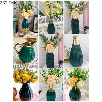 Ameriški Sodobne Keramike Cvetlični Aranžma Majhne Vaza Preprosto Zeleni Pozlačeni Luksuzni Točilne Vaza Okraski Cvet Vazo Doma