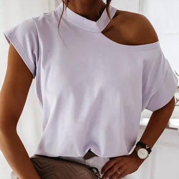 Trdna Off Ramenski Povodcem Priložnostne Ženske majice Kratek Rokav Bela Črna Ženska Tshirts 2021 Pomlad Poletje Moda Vrh Ženske