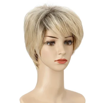 DAN BO Ženske sintetičnih mešani blond rjava kratek lasuljo naravnih lasuljo toplotno odporni lasje ženske lasuljo 14157