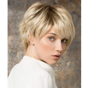 DAN BO Ženske sintetičnih mešani blond rjava kratek lasuljo naravnih lasuljo toplotno odporni lasje ženske lasuljo