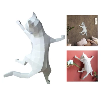 Origami Dekoracijo Sten DIY Stene Papirja Trophy DIY Papercraft Kartonske Živali 3D Dekoracijo Sten Mačka Papir Kip Obdelujete Igrače