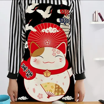 Bombaž in Lan Predpasnik Japonski Strip Lucky Mačka Kuhanje brez Rokavov Nepremočljiva hlače z Oprsnikom Anti-mastno Kuhinjske Potrebščine Kuhar Predpasnik 141750